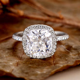 LILIBET Cushion Cut Moissanite Engagement Ring Half Eternity Halo Promise Ring